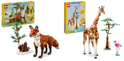 LEGO Creator Waldtiere: Rotfuchs, Tiere-Set mit Fuchs, Eule und Eichhörnchen Spielzeug & Creator 3in1 Tiersafari, Kreativ-Set mit Tierfiguren, Spielzeug-Giraffe