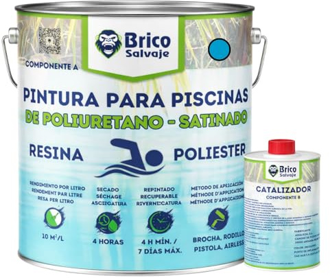 BRICOSALVAJE Pintura para Piscinas de Poliester, Cemento, Fibra, Baldosas | Dos Componentes | Buena adherencia (AZUL, 5+0,75 KG)