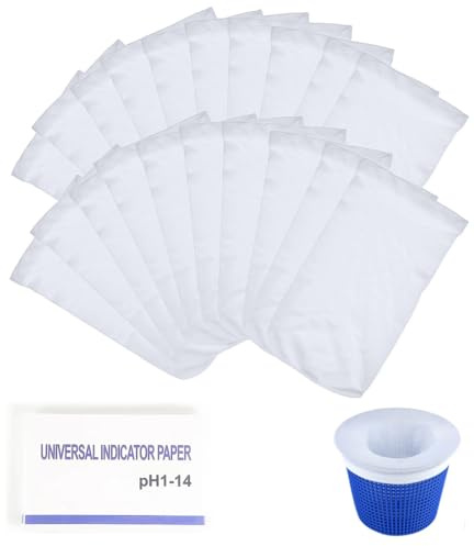 Pool Skimmer Socks, 20 Pieces Pool Skimmer Socks, Pool Skimmer, Filter Socks for Skimmer, Pool Filter Net for Cleaning Leaves and Debris with Pool Test Strips