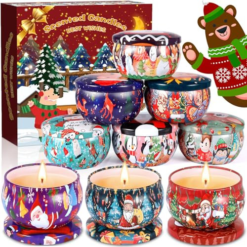MTINRNI Bougie Parfumée Ensemble Cadeau 9 Pièces,Bougie Parfumée de Noël Cadeau,bougies parfumées en cire de soja pour la maison,pour L'aromathérapie Mariage Bath Yoga Cadeaus de Fête des Mères,Décor