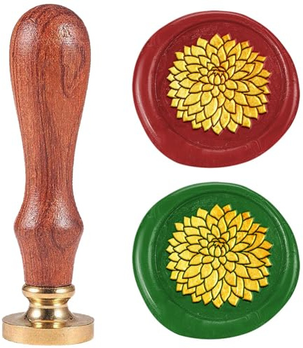 DELORIGIN Dahlie Wachssiegelstempel Siegelstempel Im Retro Stil 25mm Blumen Motiv Abnehmbarer Messingkopf Mit Holzgriff Für Briefumschläge Hochzeits Verlobungs Und Partyeinladungen