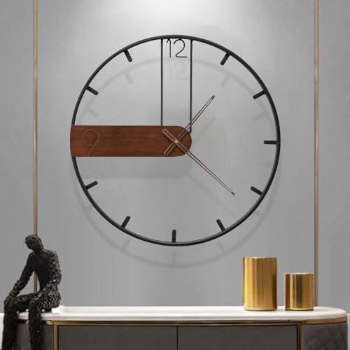 GANDDOBE Große Wanduhr für Wohnzimmer Dekoration, Moderne Walnuss Zifferblatt-Metallrahmen Wall Decor Silent Non Ticking Uhren für Schlafzimmer, Arbeitszimmer, Büro Dekorationen, Geschenkidee，50cm