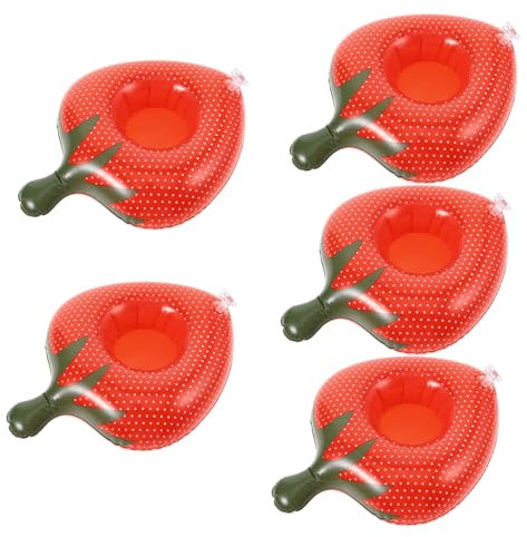 WESIEVYA Soporte para Cerveza para Nadar Tapete Inflable de PVC para Cerveza en Forma de Fresa para Piscina