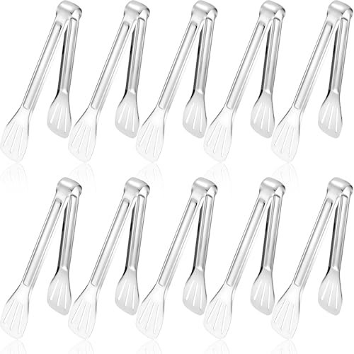 Küchenzangen Set, 10 Stück 7.1 Zoll Edelstahl Servierzange Gebäckzange, Zuckerzange, Zange Küche Rutschfest, Grillzange für Barbecue, Salat, Backen, Familientreffen