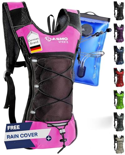 Trinkrucksack Laufen 6L, Ultraleicht 300g mit Thermofach (pink) - SASMO | Laufrucksack mit 2L Trinkblase inkl., BPA-frei, für Fahrrad & Wandern, isoliert kühlt länger, reflektierend, verstellbar