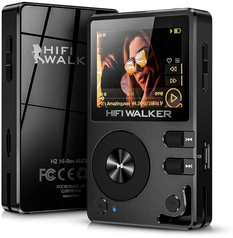 HIFI WALKER H2 128GO Lecteur MP3 Bluetooth Hires Baladeur Audiophile MP3 avec DAC DSD Lecteur Audio Portable Haute Fidélité 128Go Extensible à 256Go Support FLAC Bluetooth 5.2 Lecteur Musique