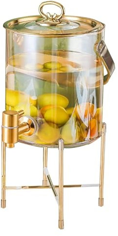 Distributore d'acqua in vetro con supporto in filo Dispenser for bevande con rubinetto, dispenser for bevande in barattolo di vetro for cocktail, succhi d'acqua, dispenser for limonata resistente alle