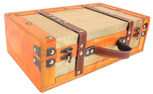 TOPINCN Maleta Vintage, Maletas de Cartón de Madera con Correas, Equipaje de Baúl Antiguo, 13,46 X 7,87 X 4,33 Pulgadas, para Fiestas Temáticas, Almacenamiento de Decoración de
