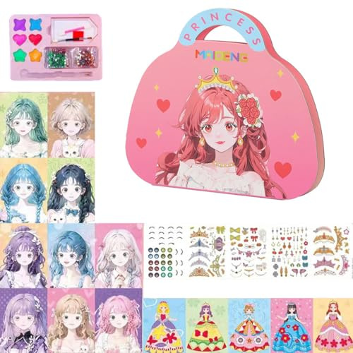WUSJCOF Geschenk Mädchen Dress Me Up Stickerbuch Spielzeug ab 6-10 Jahre Geschenkideen Diamond Painting Kreatives Geburtstagsgeschenk