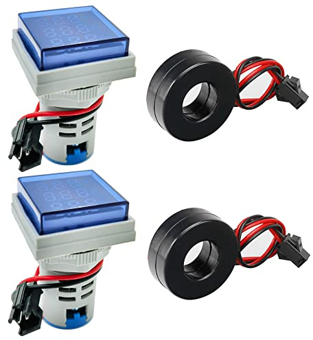 GUUZI 2pcs Display a Tre Cifre Corrente Alternata 20-500V, Tensione 0-100 A, Monitor Strumento di Misurazione Multifunzione a LED a Testa Quadrata da 22mm, Indicatore Frequenza 20-70 Hz(Blu)