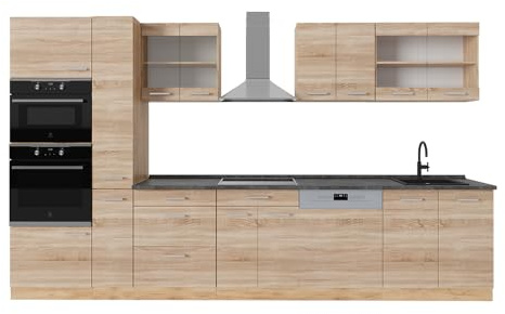 Vicco Küchenzeile R-Line, Küchenblock, Sonoma/Goldkraft Eiche, 350 cm, AP Anthrazit