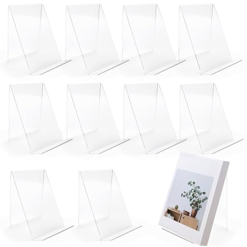 BBWELL 10 Pezzi Fermalibri,Fermalibri per Mensole Trasparenti in Acrilico,Ferma Libri per Libreria,Leggio per Libri, Tavolo Porta Libri per Foto Ufficio Scuola Biblioteca - 13 X 11.5x 10CM