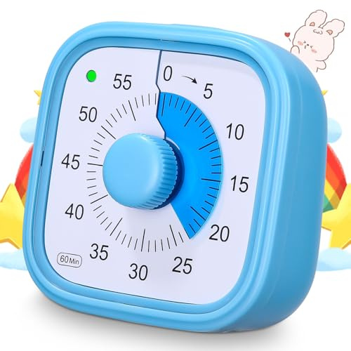 Visuell timer för barn, 60 minuters nedräkningstimer, med tyst blixtfunktion, för barn och vuxna, tyst korttidsmätare för kök skola kontor (blå)