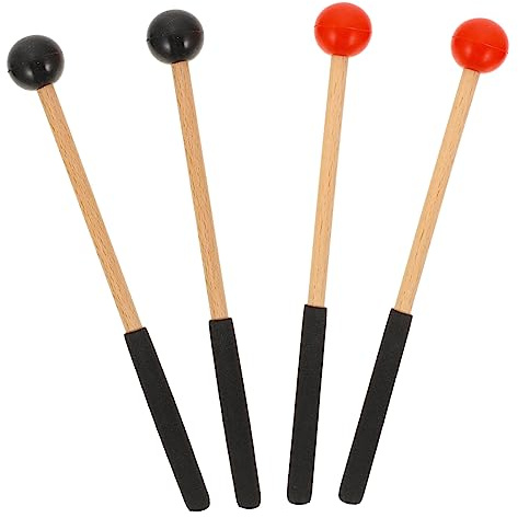 HAMPPLIES 2 Pares de Baquetas de Práctica para Instrumentos de Percusión Mango de Madera y Goma, Accesorios Seguros sin Rebabas para Mallets de Marimba