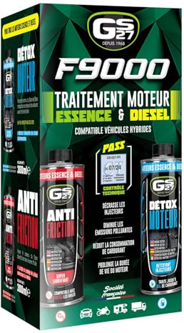 GS27 - F9000 – Traitement Moteur Essence & Diesel 2-en-1 – Décrassage Injection + Antifriction Huile – Action Préventive & Curative – 2 x 300 ML