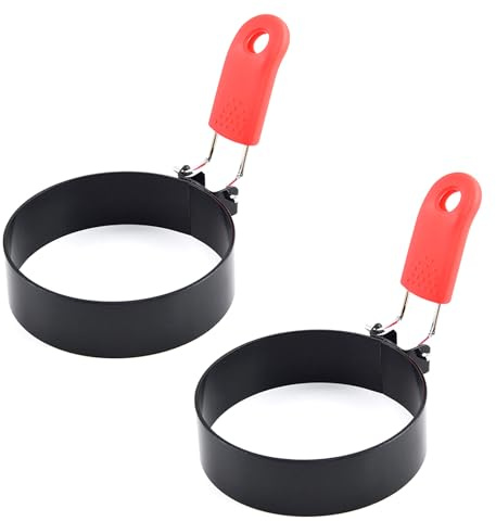 Thickened Egg Molds, 2 Pack 3 Inch Round Shape Iron Egg Ring Molds for Cooking and Griddle of Egg, Flapjack, and Bread (red)
