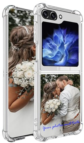 CAXKJE Transparent Personalisierte Schutzhülle für Samsung Galaxy Z Flip 7 6 5 4 3,mit Eigenem Foto Bild Text Individuelle Schutzhülle,PC Handyhülle Stoßfestigkeit Case,FS-Transparent