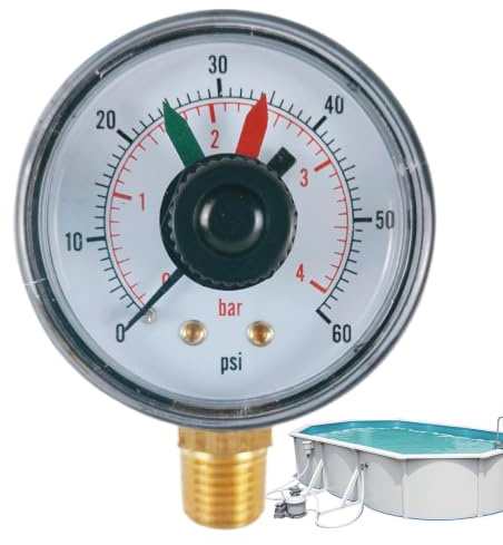 Manomètre Pour Pompe De Piscine, Indicateur de Pression 0-4 bar pour Filtre à Sable, Appareil de Mesure Étanche avec Aiguille Bicolore pour Piscine Spa Pompe à Eau Étang
