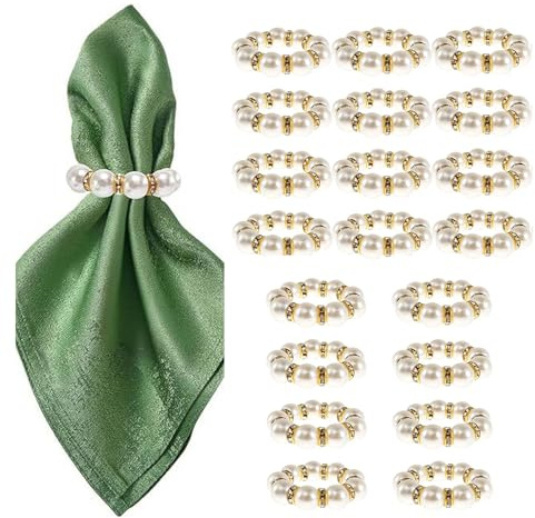 FrostyFlair servettringar, 20-pack pärlservettringar guld, elegant strass guld pärla servettring för bröllop, festtillbehör och fin bordsdekoration
