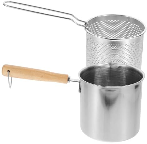 ELAYARD Freidora de Acero Inoxidable con Cesta Extraíble Olla Pequeña Resistente y Ergonómica para Freír Alimentos para Cocina Diaria y Preparación de Desayunos
