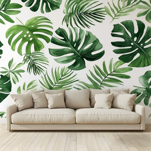 MKBKLI Papel pintado fotográfico Monstera tropical verde con hojas de palmera – Diseño para paredes de habitación – Fotomurales de tela no tejida – 200 cm (L) x 140 cm (A)
