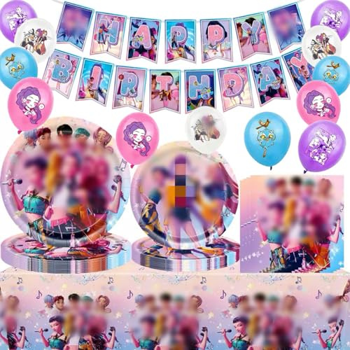 58 PCS Birthday Decorations,Party Decorations Kit with Happy Birthday Banner, Balloons, Cake Decorations, Pink for Fans Party Supplies (set-A)