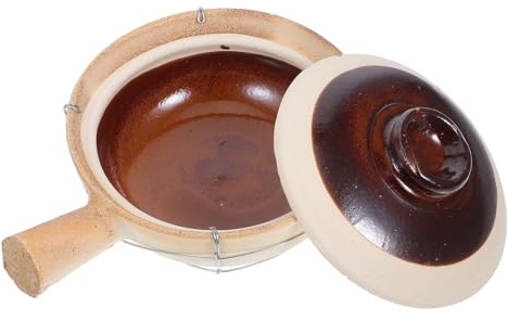 jojofuny Pentola di Terracotta Tradizionale 0,5l Bianca Manico Singolo e Filo Metallico, Resistente Alte Temperature per Riso, Zuppe e Stufati, per Riunioni Familiari e Viaggi
