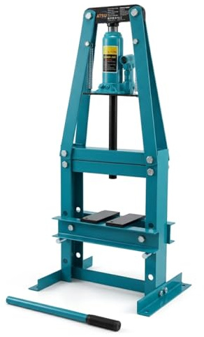 KATSU Tools 6 Ton Hydraulic Workshop Press, Heavy Duty A-Frame, Adjustable Height Work Table, For Automotive, Metalworking and Garage Use, Model 161315