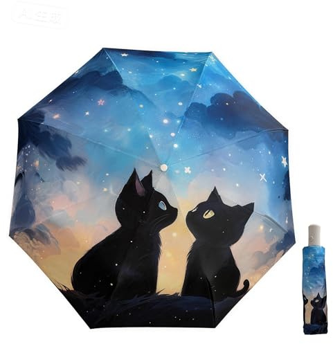 Maibar Automatique Parapluie pliant pour les Femmes Résistant à l'UV Chat Animal Parapluie Protection UV Compact Blocage UV Ombrelle (Bouton d'ouverture automatique)