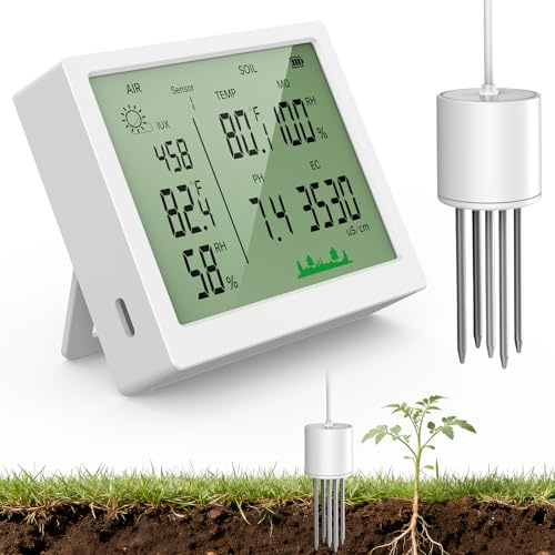 EXTSUD 7-in-1 Bodenmessgerät mit großem LCD-Display, Bodentester für Feuchtigkeit, pH-Bereich, Fruchtbarkeit, Boden- und Lufttemperatur, Luftfeuchtigkeit und Licht, für Garten und Topfpflanzen
