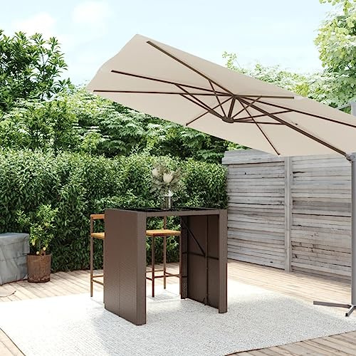 RMIHSJG Bartisch mit Glasplatte Braun 105x80x110 cm Poly Rattan, Wetterfester PE-Rattan Stehtisch mit pulverbeschichtetem Stahlrahmen für Garten Terrasse, Hochwertiger Bistrotisch