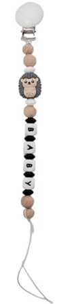 Baby Schnullerkette Clip, Schnullerkette 3D Tier Perle Schnullerband Mädchen und Jungs,Clips für Lätzchen Dreieckstuch Sauger/Kinderwagen/Babytrage/Autositz, Baby Geschenk (Igel) (grau)