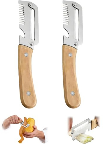 2PC Vegetable Peeler Set Potato Peeler with Wooden Handle Bottle Opener, Veg Julienne Slicer for Scallions Carrot, Kitchen Essentials (2PCS Upgrade)