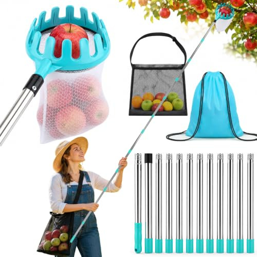 4.6M Obstpflücker Kirschenpflücker Apfelpflücker mit Teleskopstiel Ø16 cm | Durable Beobachtbar Obstpflücker für Kirschen Apfelsammler Pfirsich Pflaumenp mit Tasche Obstnetzbeutel & Aufbewahrungstasche