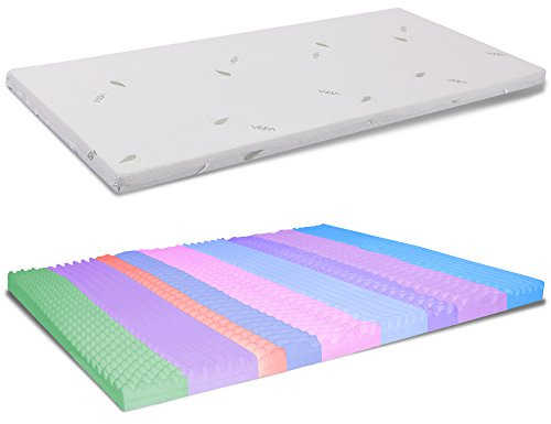 Colchoncillo de espuma viscoelástica transpirable para cama individual, de 80 x 190 cm y 5 cm de altura, con revestimiento extraíble de aloe vera y 9 zonas diferenciadas