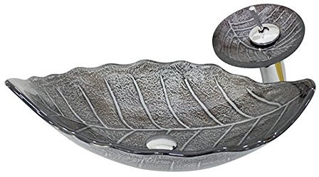 HomeLava Lavabo Vasque en Verre Trempé Gris, avec Robinet Cascade à poser la salle de bain