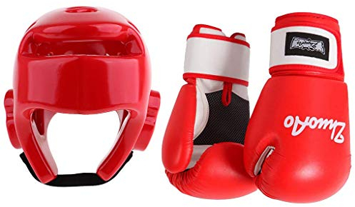 Tubayia 1 Paar Erwachsene Boxhandschuhe + Boxhelm für MMA, Boxing, Karate, Muay Thai usw