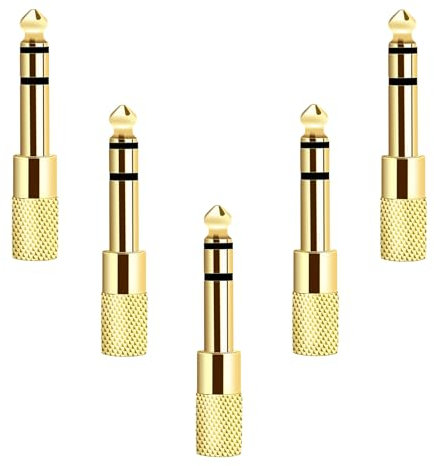 Valefod Stereo Audio Adapter 6.35mm (1/4 inch) Male to 3.5mm (1/8 inch) Female Headphone Jack, 5 Pack