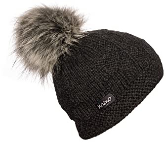 Beanie AYACUCHO anthrazit Unisex Baby-Alpaka mit vegetarischem Bommel Strickmütze Damen-Mütze Herren-Mütze Haube siamo-handmade