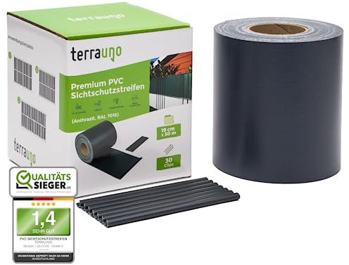 TerraUno - Premium Sichtschutzstreifen für Doppelstabmattenzaun - Gartenzaun I 50mx19cm inkl. 30 Clips I Anthrazit I PVC Sichtschutz für den Zaun