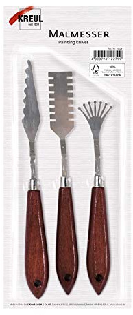 KREUL 41824 - Malmesser 3er Set mit Metallklingen und Holzgriffen, zum Modellieren und Spachteln, ideal für Acryl- und Ölmalerei
