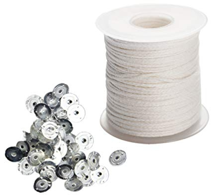 Healifty 1 Rolle 61 Meter Kerzendocht-Herstellungs-Set, vorgewachst, Kerzendocht, Seilrolle mit 300 Docht-Tabs, Bastelmaterial für Zuhause und Geschäft