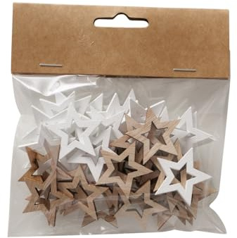 RiloStore 36 STK Holzsterne Sterne Weiss braun 3cm Dekosterne Holz Weihnachtsdeko Tischdeko Basteln Weihnachten Kindergarten Herbstdeko Streuteile Sternchen