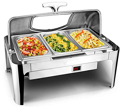 Scaldavivande Chafing Dish Elettrico Acciaio Inox 9L Chafing Dish da Tavolo Contenitore Termico Scalda Cibo, Perfetto per Banchetti in Cucina