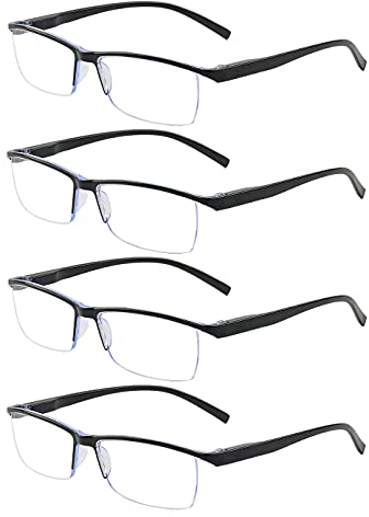 ALWAYSUV 4er Pack Herren Lesebrille Stilvoller Computer Blaulicht blockierende Lesebrilles Schwarze Halb-Vollrahmen-Lesebrille 1.50