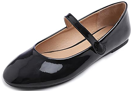 Feversole Women's Mary Jane Fashion，Scarpe Basse Classiche da Donna Décolleté Eleganti Mary Jane con Fibbia Morbida Scarpe da Ballo per Balletto per Donna Nero 39