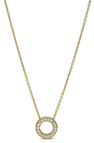 Pandora Signature Halskette Pavé-Kreis, wendbar, 14-karätig vergoldet, mit klarem Cubic Zirkonia45