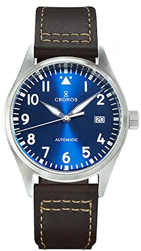 NC Cronos 39mm Pilot Mechanical Men Watches PT5000 Super Luminous Sapphire Class Braunes Lederband Edelstahl Fliegeruhr (Color 1)