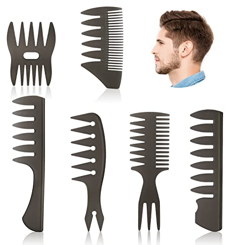 URAQT Mens Styling Set, 6pc Wide Tooth Hair Comb, Pompadour & Curl Wet Comb, Anti-Static for Men & Ladies