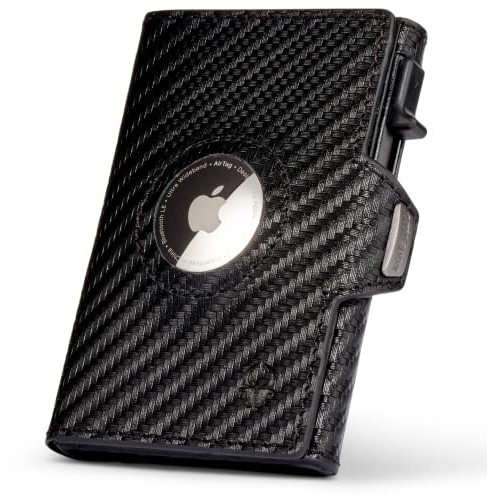 DONBOLSO Slim Wallet Austin Air I Minimalistischer Push Up Kartenhalter mit Apple AirTag Fach, Platz für 10 Karten & RFID Schutz I Echtleder Geldbörse I Kompaktes Leder Kreditkartenetui mit Münzfach